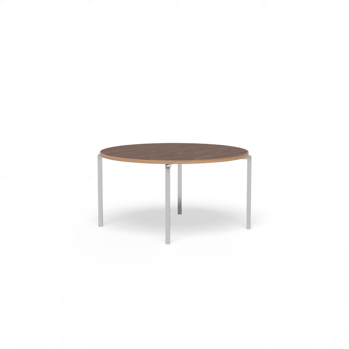 Arc tafel chroom, walnoot rond met eiken rand