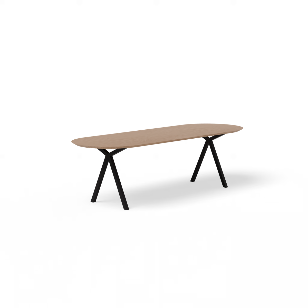 Slim X tafel zwart, eiken naturel light plat ovaal