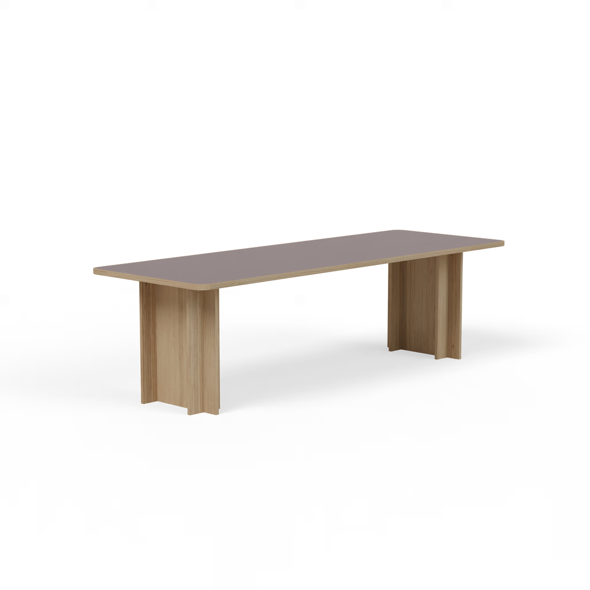 Column tafel eiken, bordeaux HPL rechthoekig met eiken rand