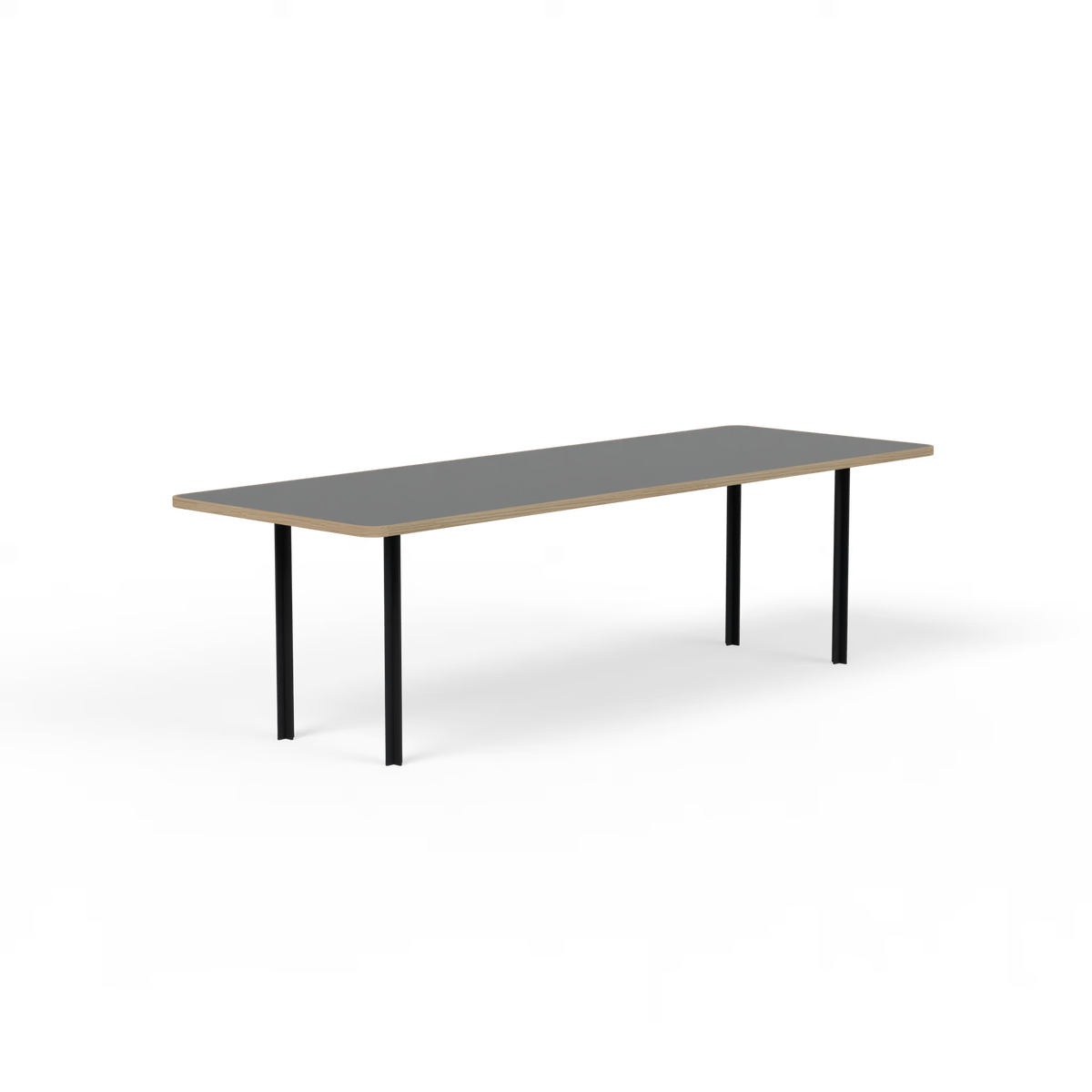 Cross tafel zwart, zwart HPL rechthoekig met eiken rand