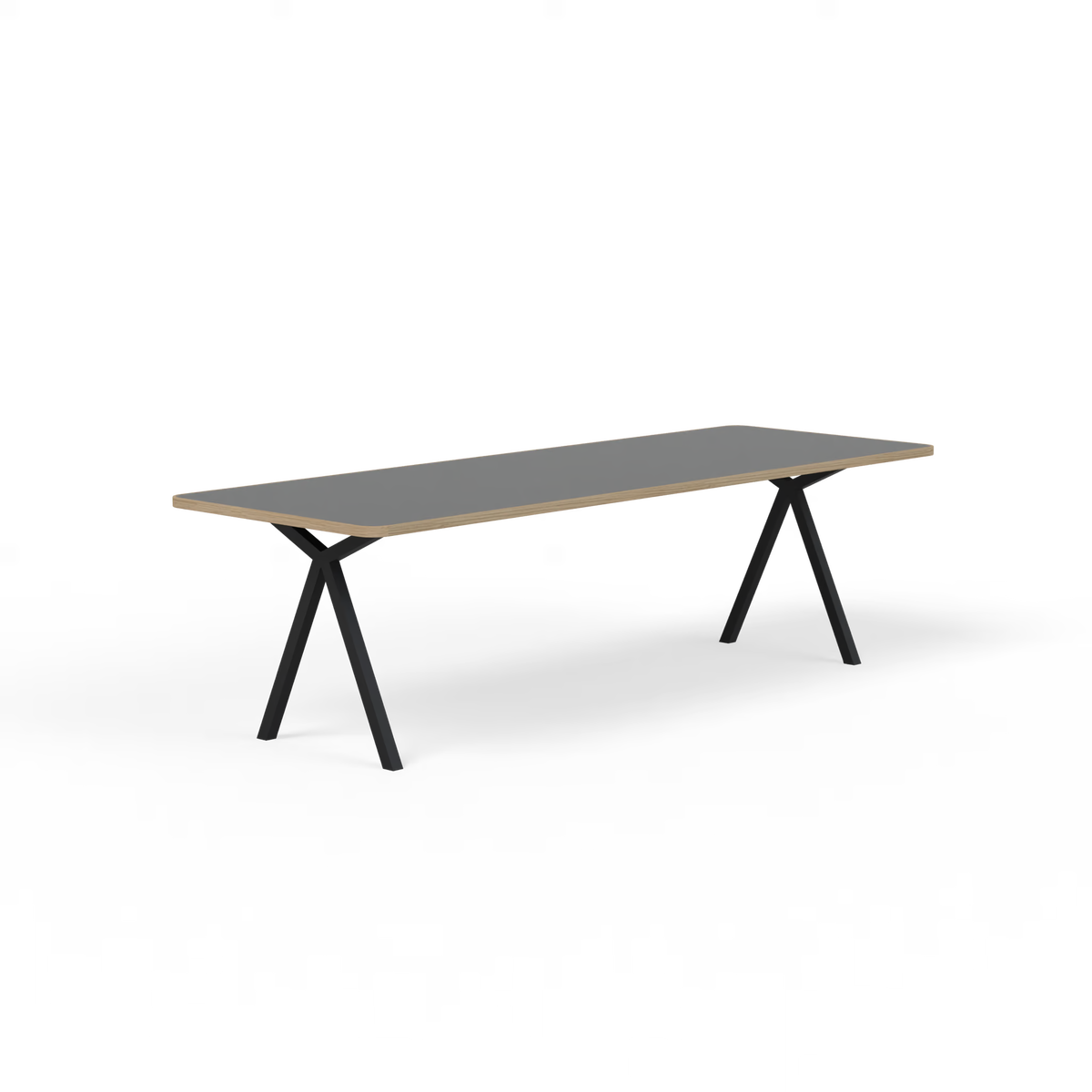 Slim X tafel zwart, zwart HPL rechthoekig met eiken rand