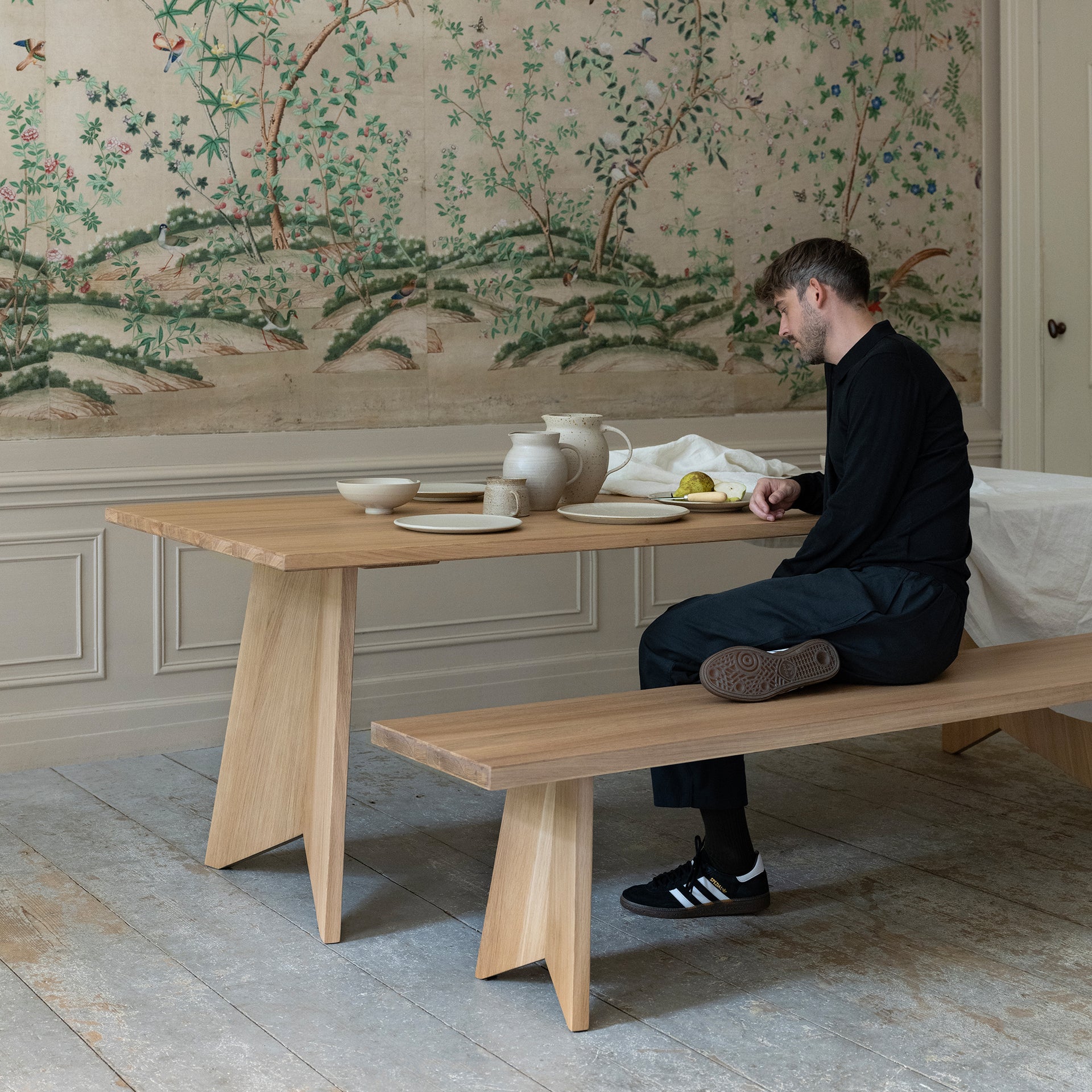 Butterfly Wood Dining Bench Smoked Oak Stain 180cm