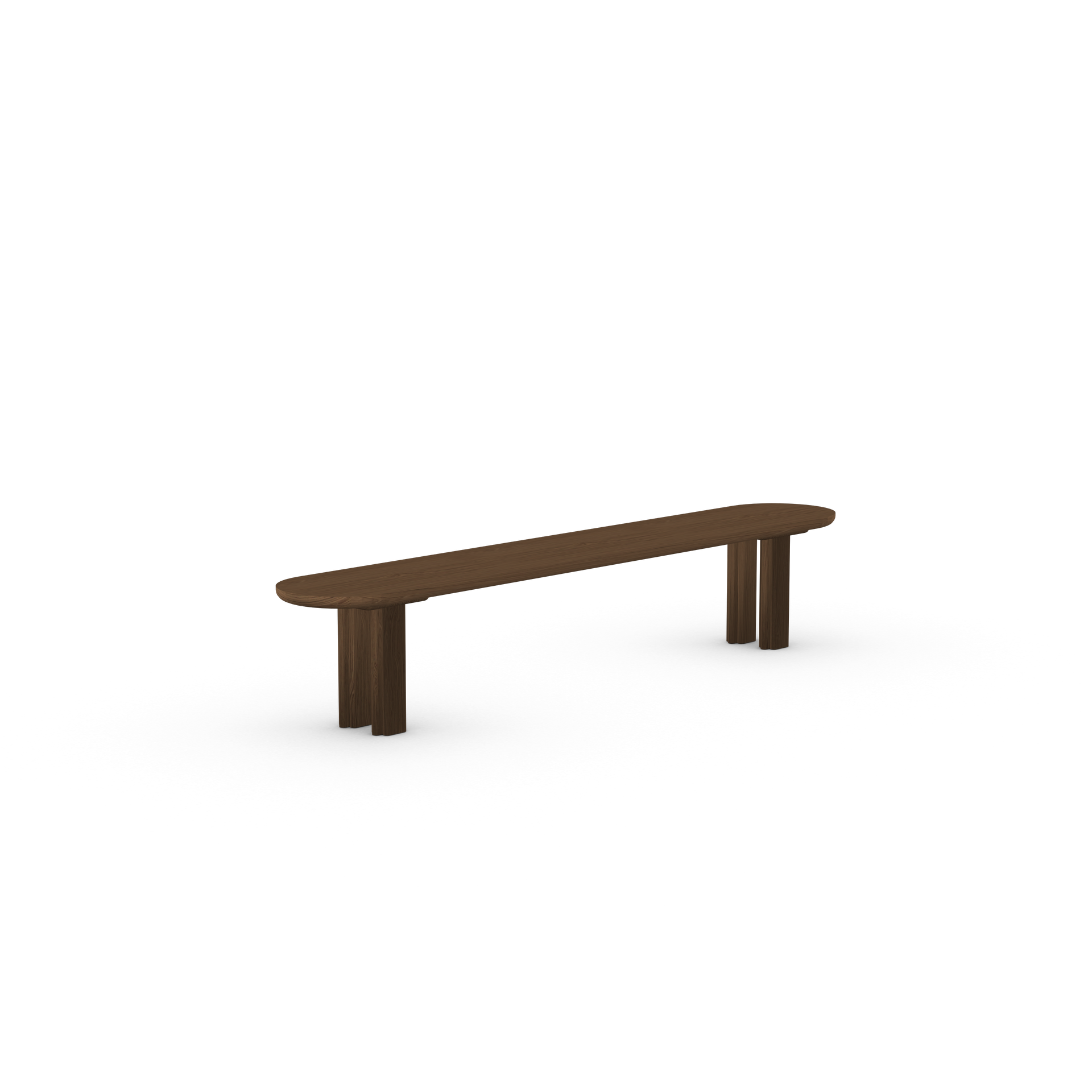 Solid dining bench, dark brown stained oak, 180cm radius