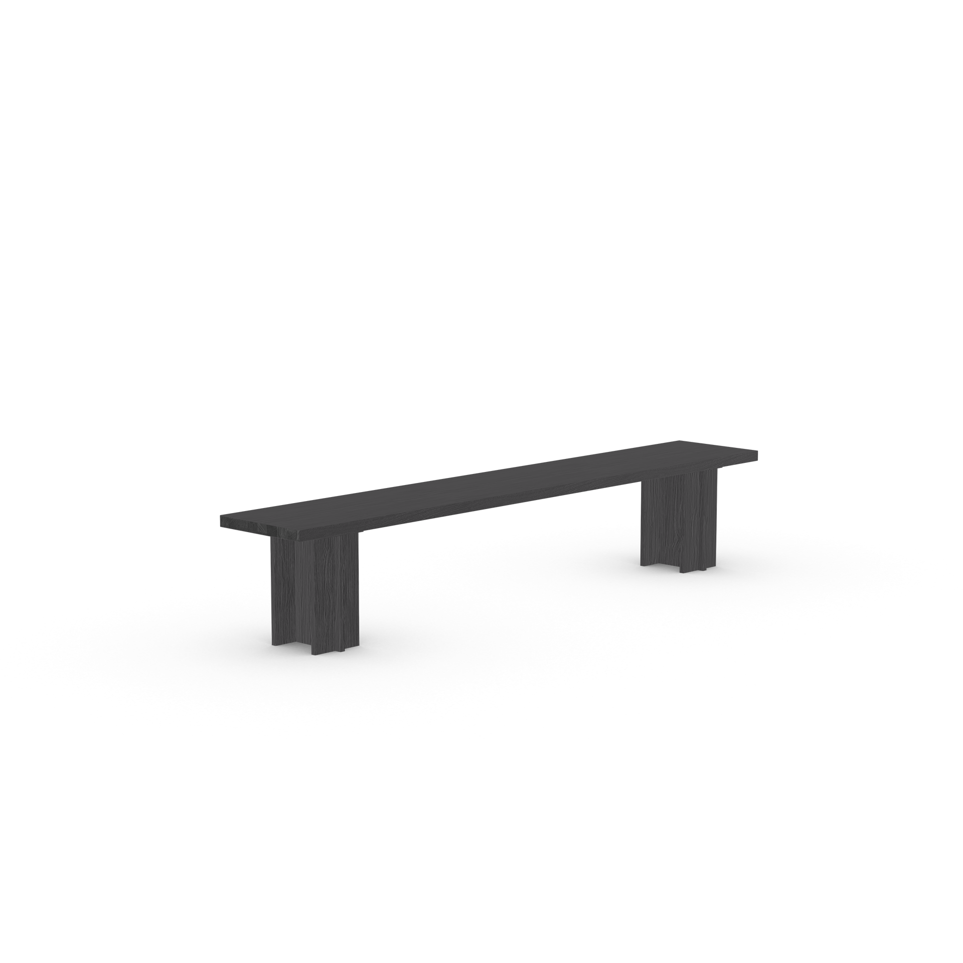 Column dining bench Oak black stain 180cm tapered