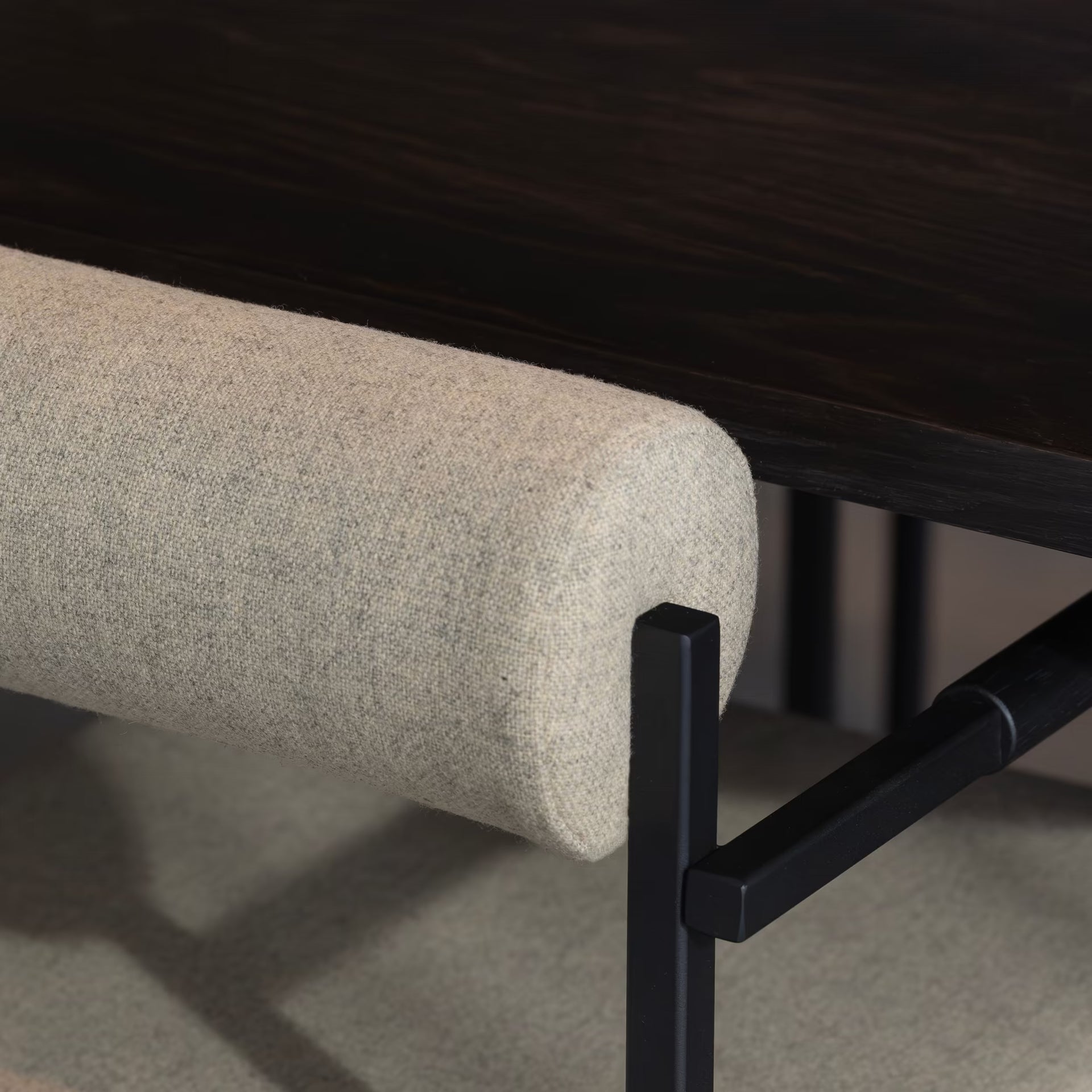Bolster dining chair with armrest
