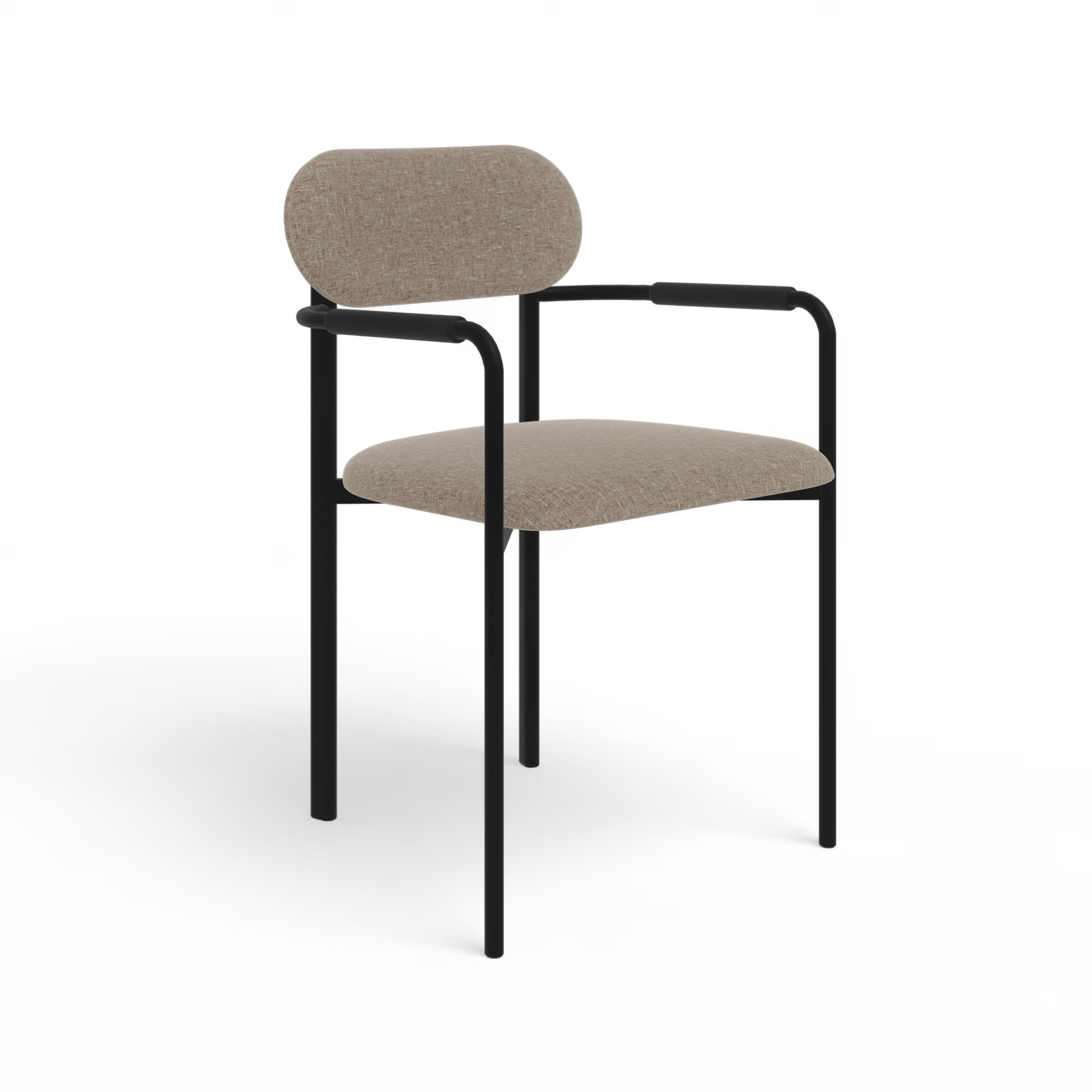 Oblique dining chair upholstered with armrest
