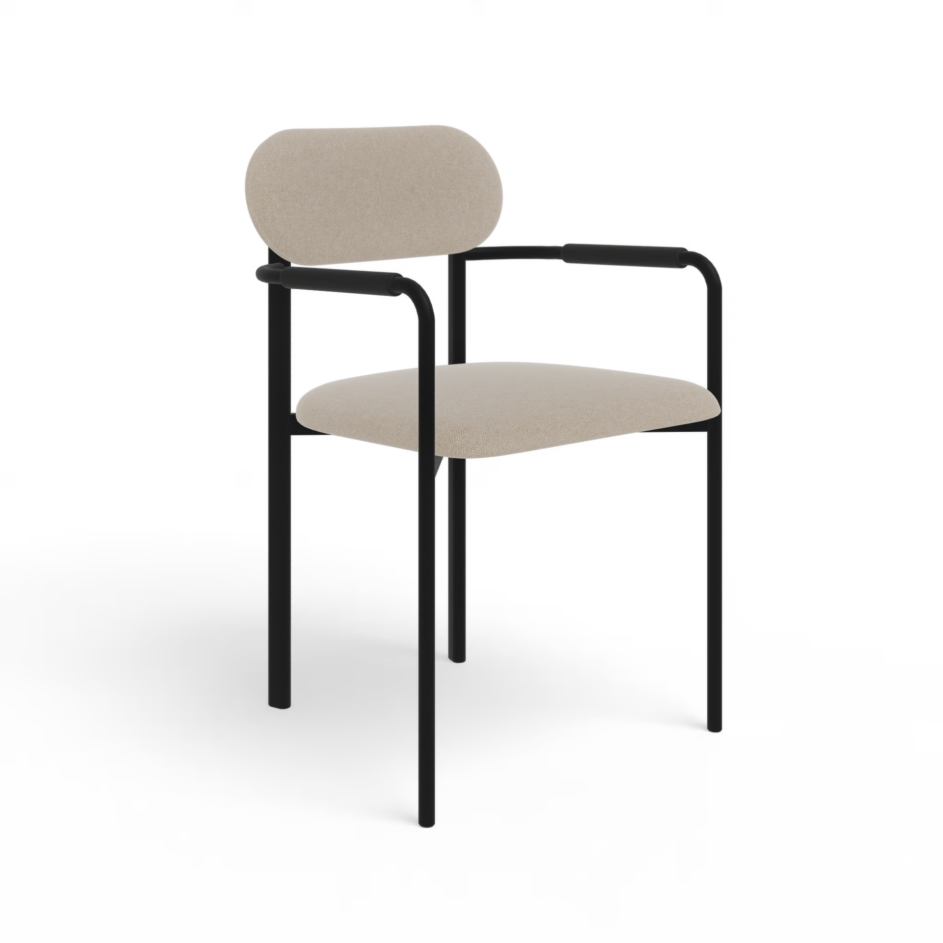 Oblique dining chair upholstered with armrest
