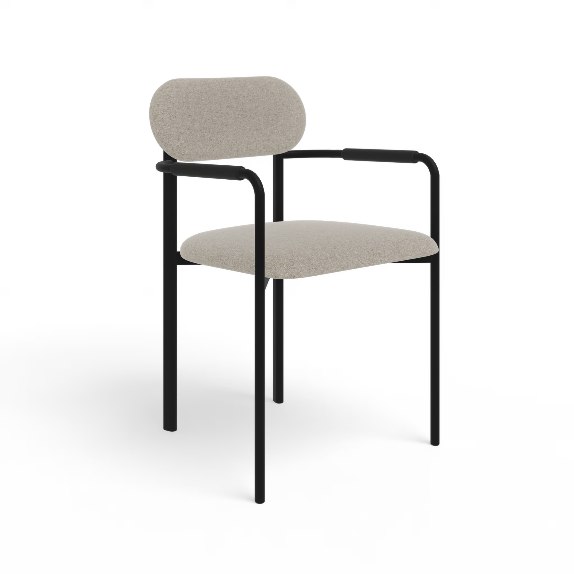 Oblique dining chair upholstered with armrest
