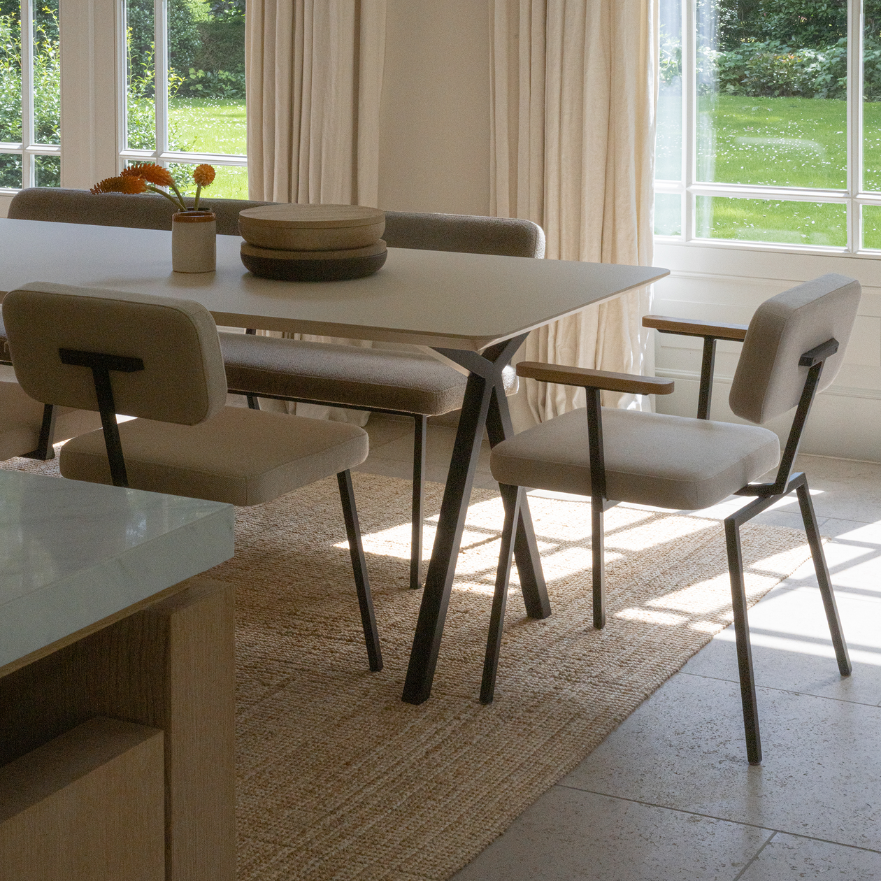Slim X-type Blob HPL Fenix Castoro Ottawa Steel Black Powder Coated Dining Table