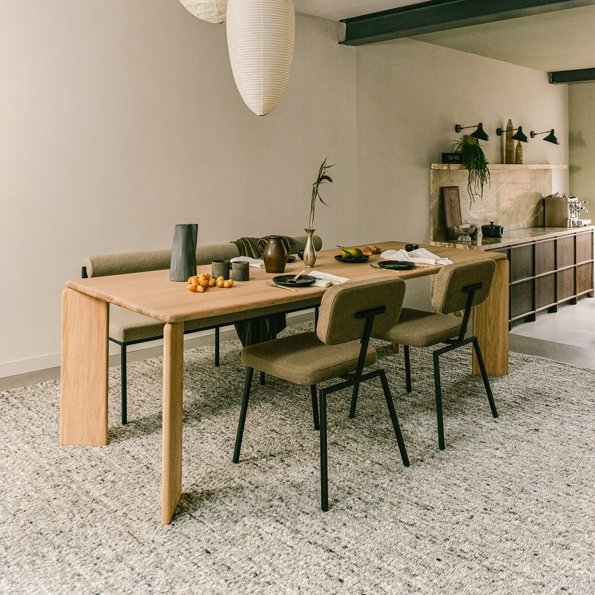 Soft Rectangular Oak natural lacquer dining table