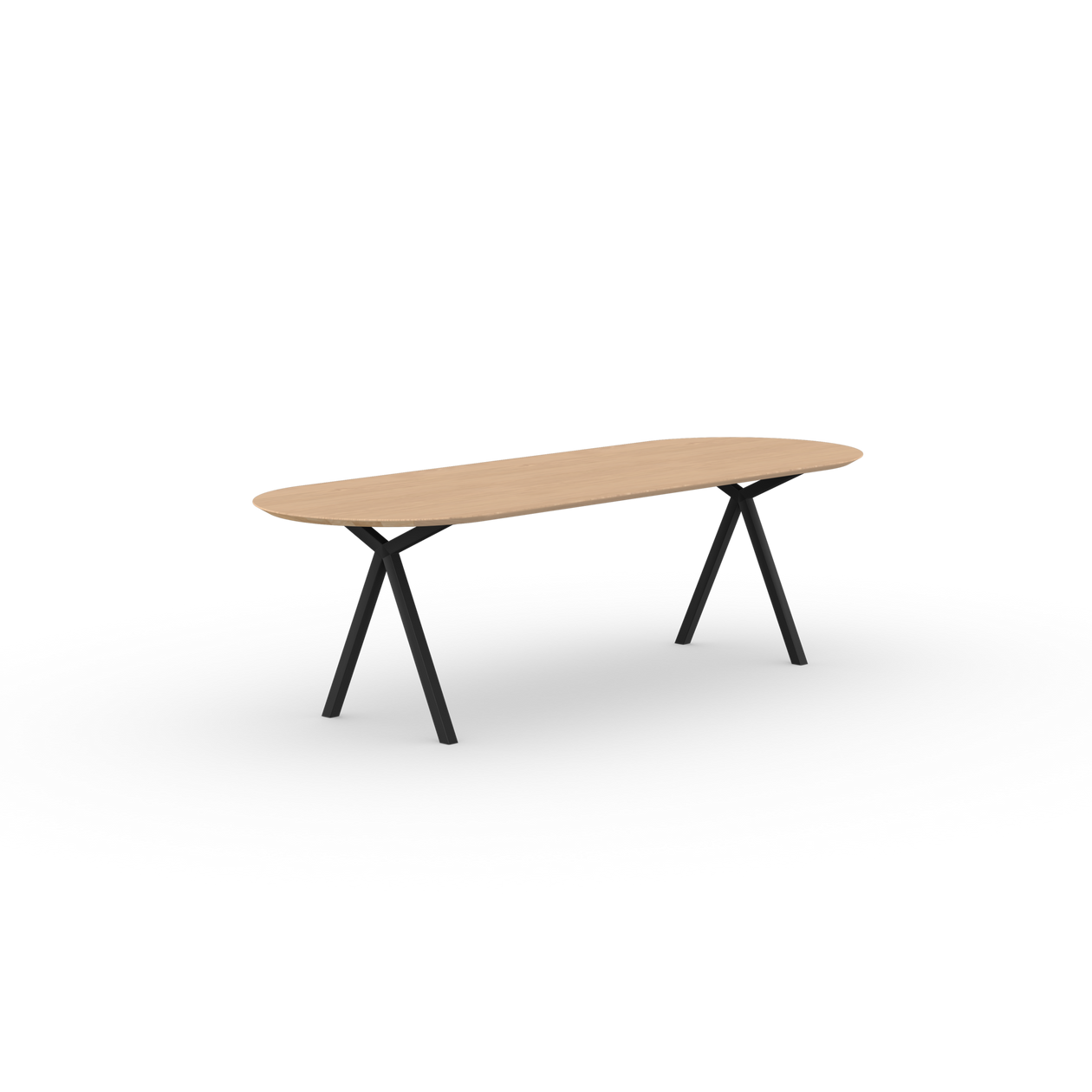 Slim X-type Flat Oval Oak hardwax oil natural light Steel black powder coating dining table