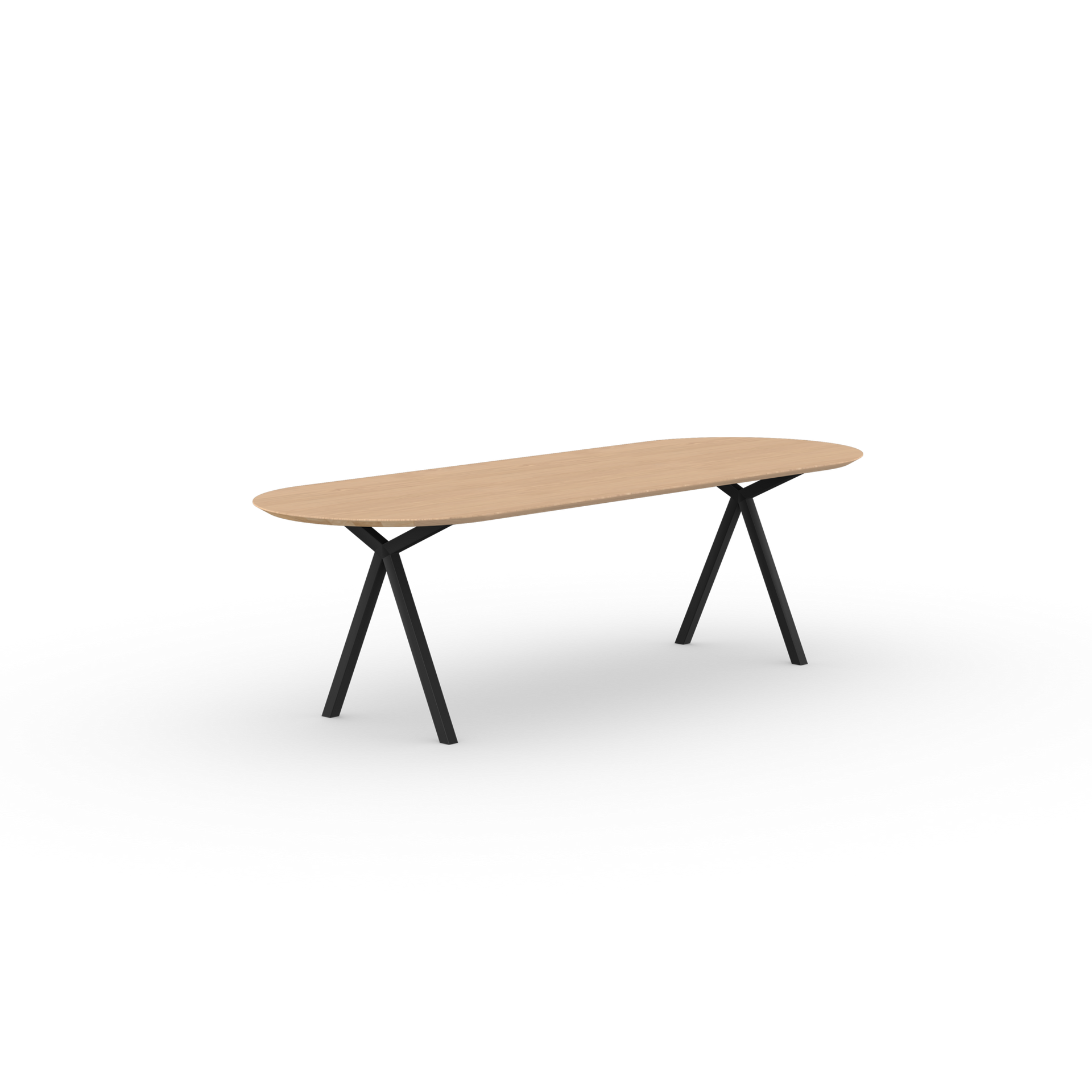 Slim X-type Flat Oval Oak hardwax oil natural light Steel black powder coating dining table