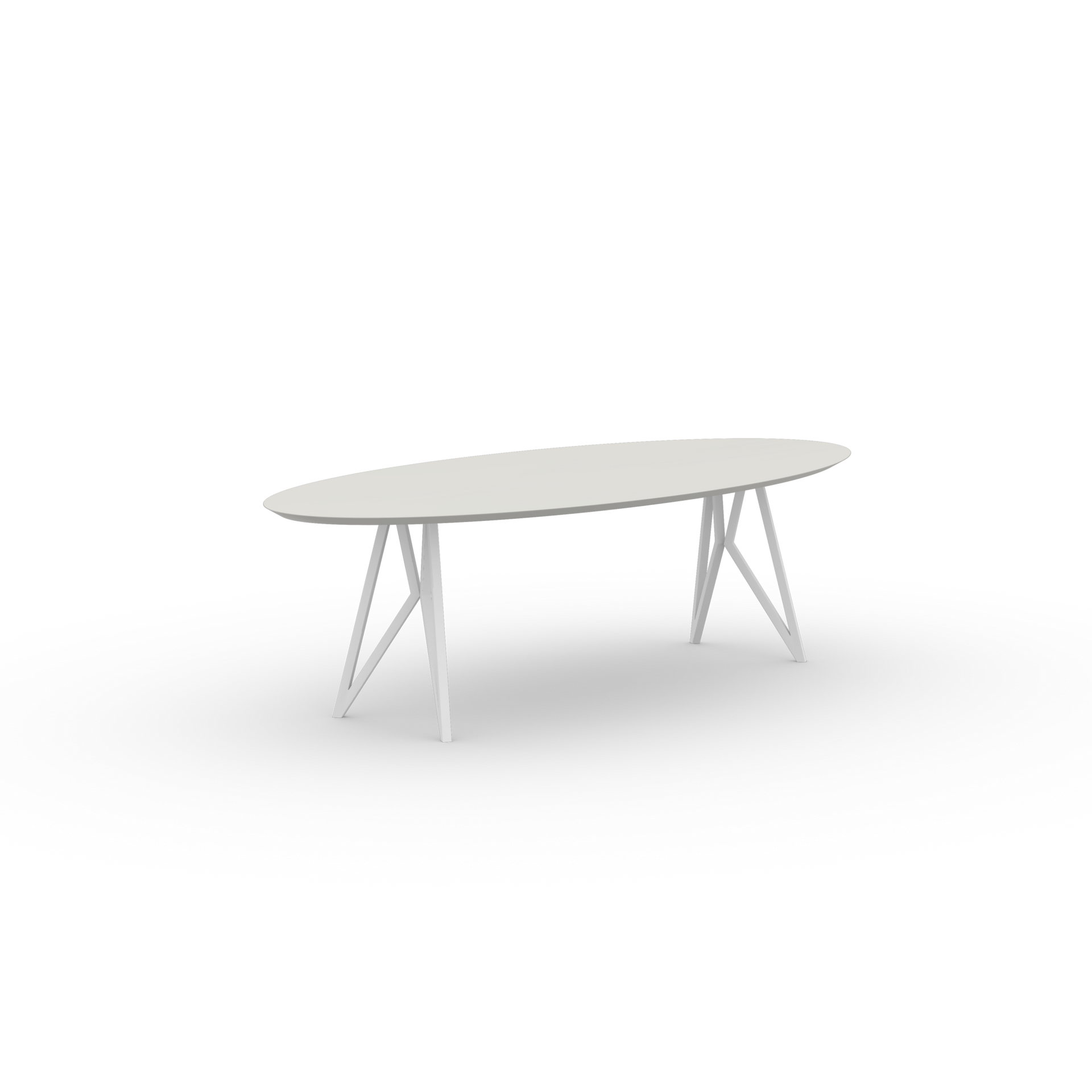 Butterfly Oval HPL Fenix Bianco Kos Steel white powder-coated dining table