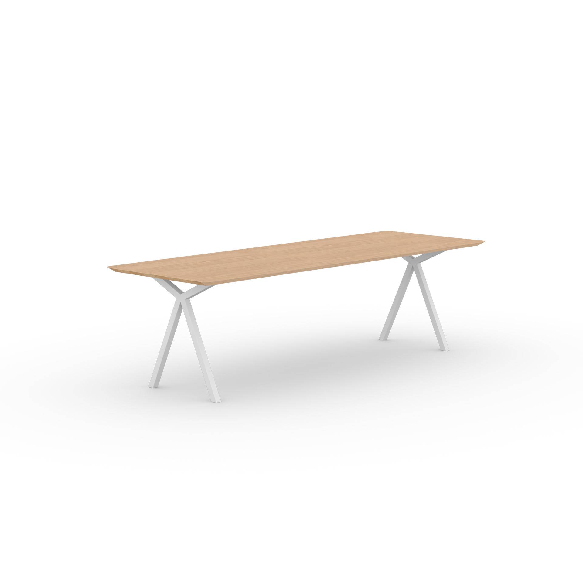 Slim X-type Rectangular Oak hardwax oil natural light Steel white powder coating dining table