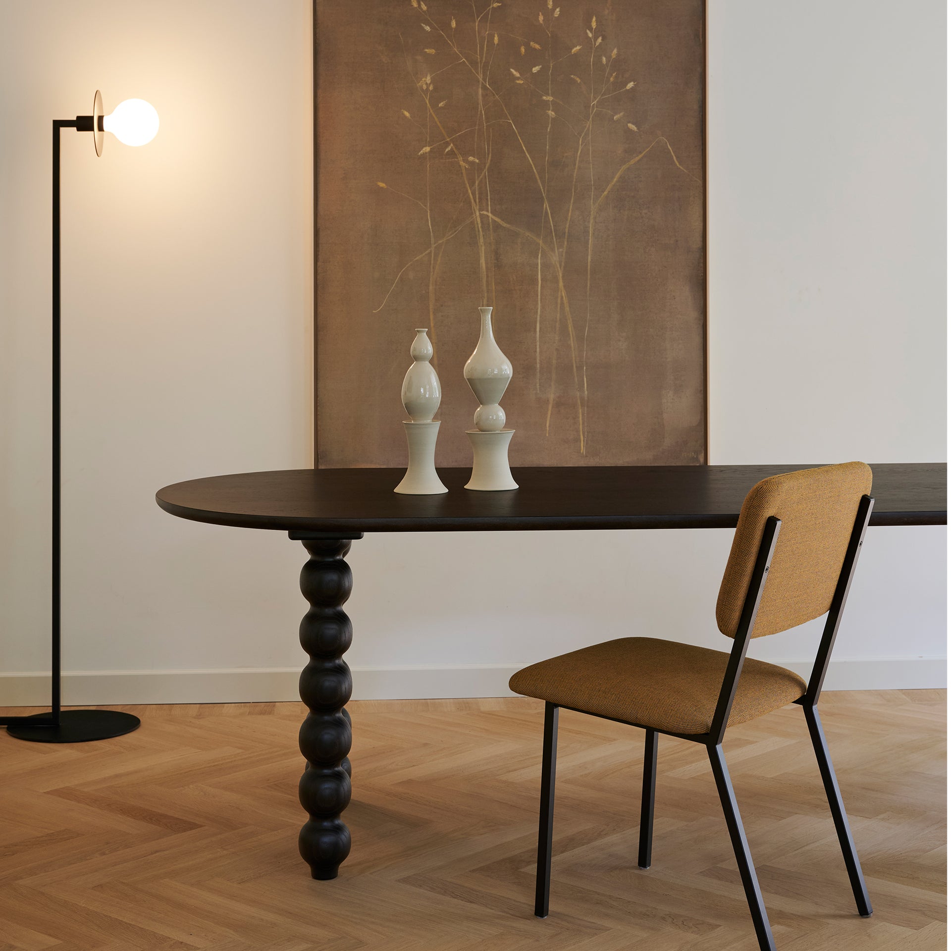 Turn dining bench Oak black stain 180cm