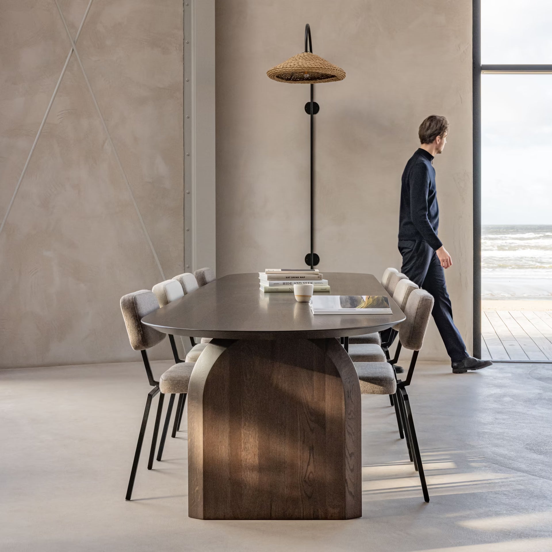 Slot Flat Oval Oak dark brown stained dining table