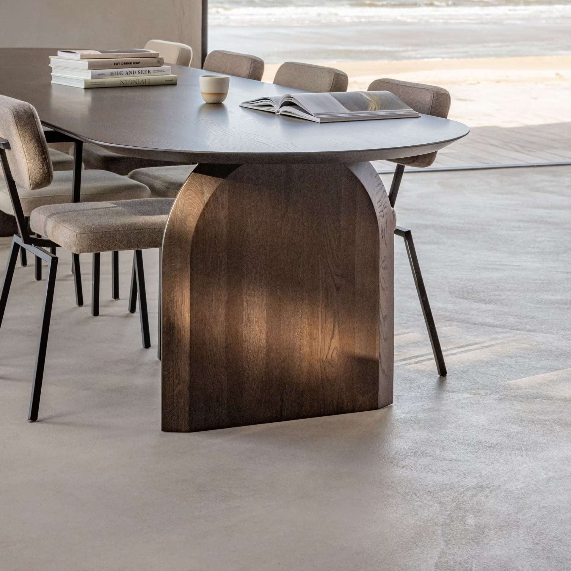 Slot Flat Oval Oak dark brown stained dining table
