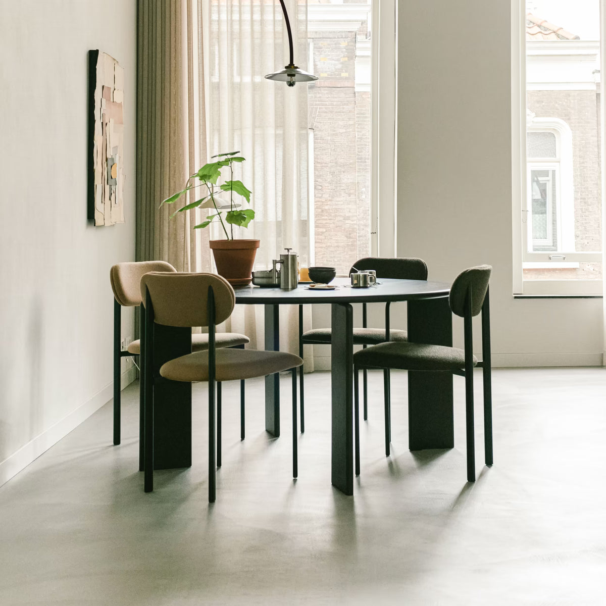 Soft tafel eiken gele lak, rond