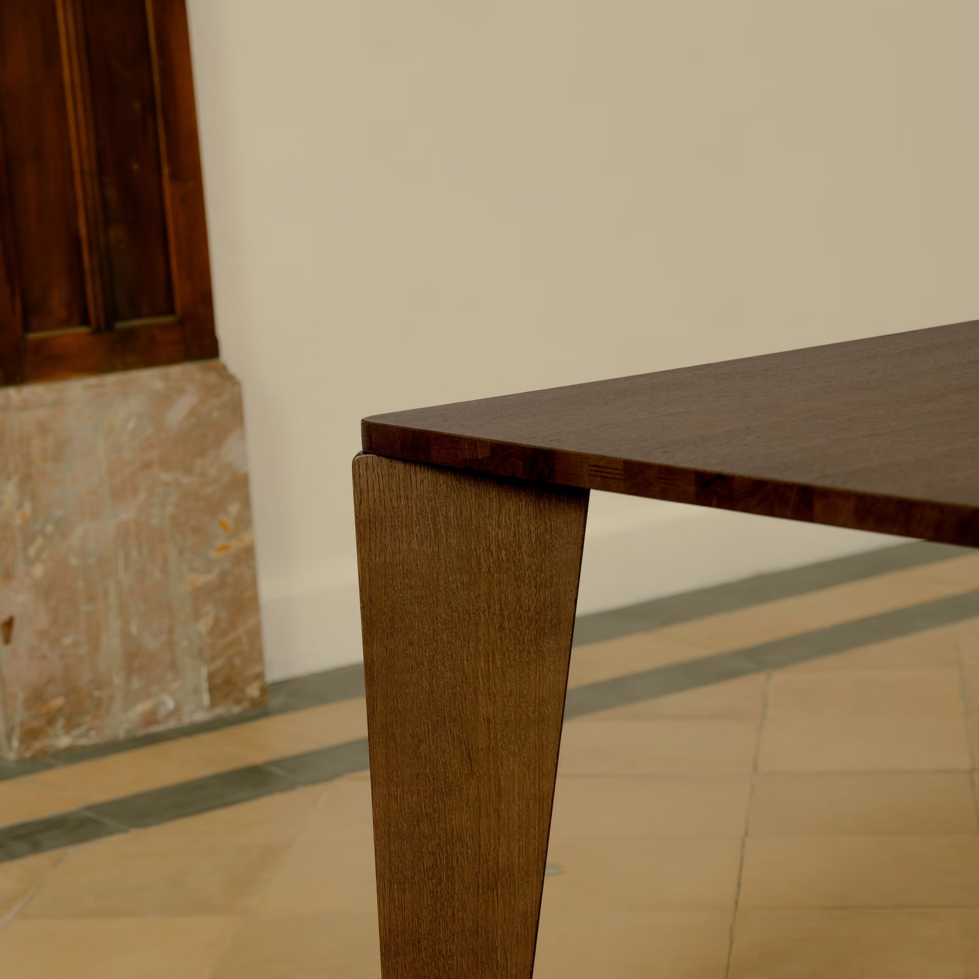 Taper Rectangular Oak Smoked Stain Dining Table