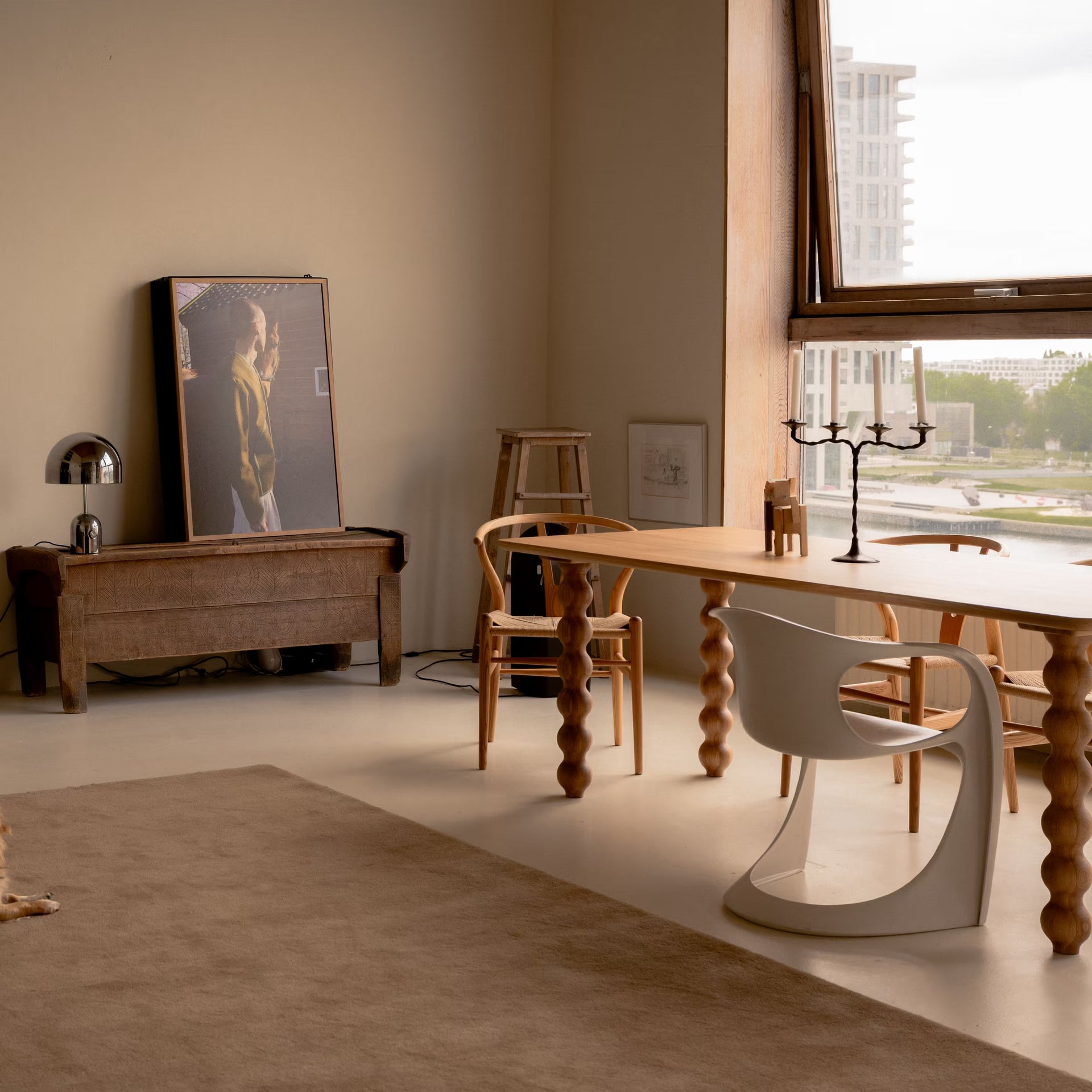 Flat Oval Smoked Oak Stained Dining Table
