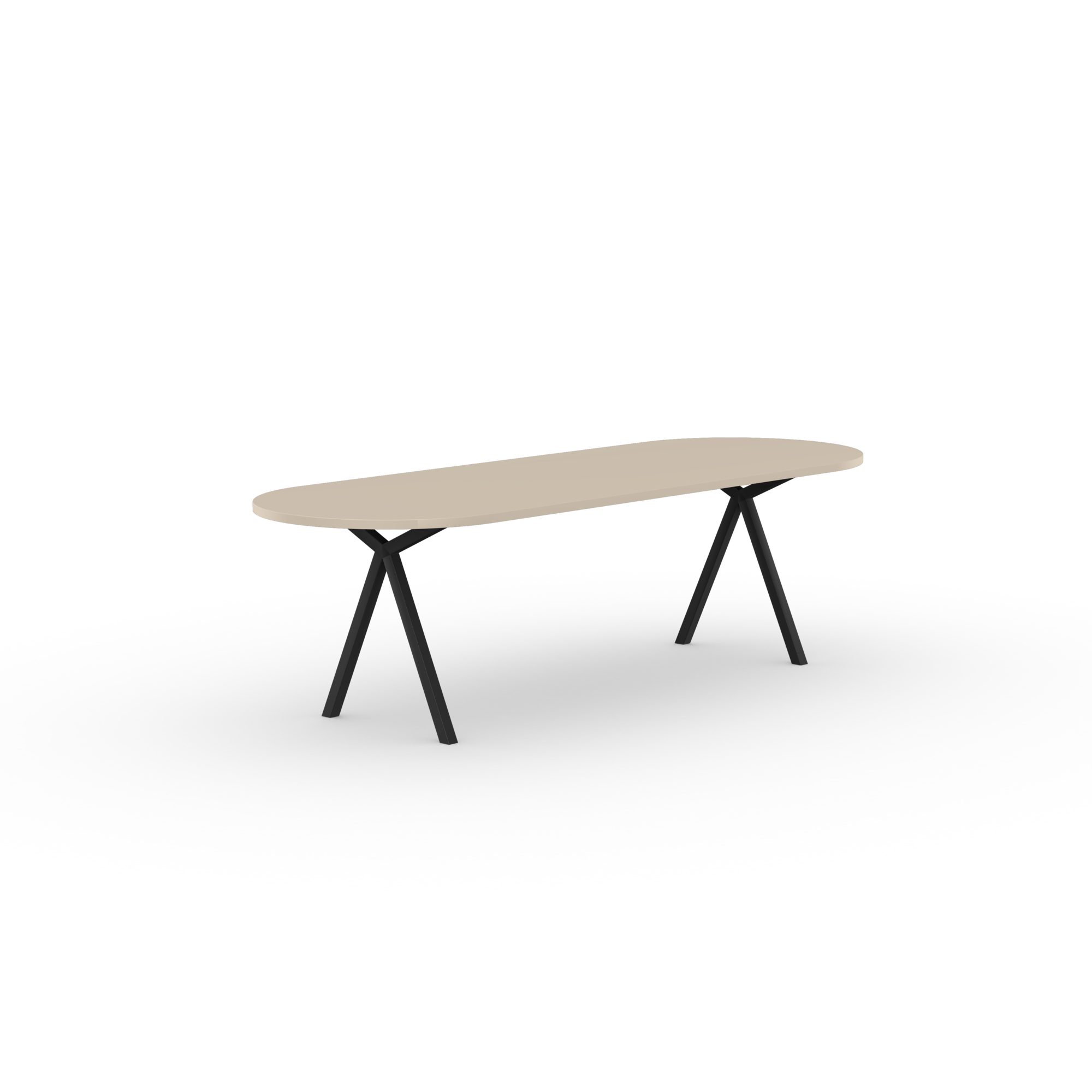 Flat oval Design dining table | Slim X-type Steel black powdercoating | HPL Unilin Oatmeal beige | Studio HENK | 