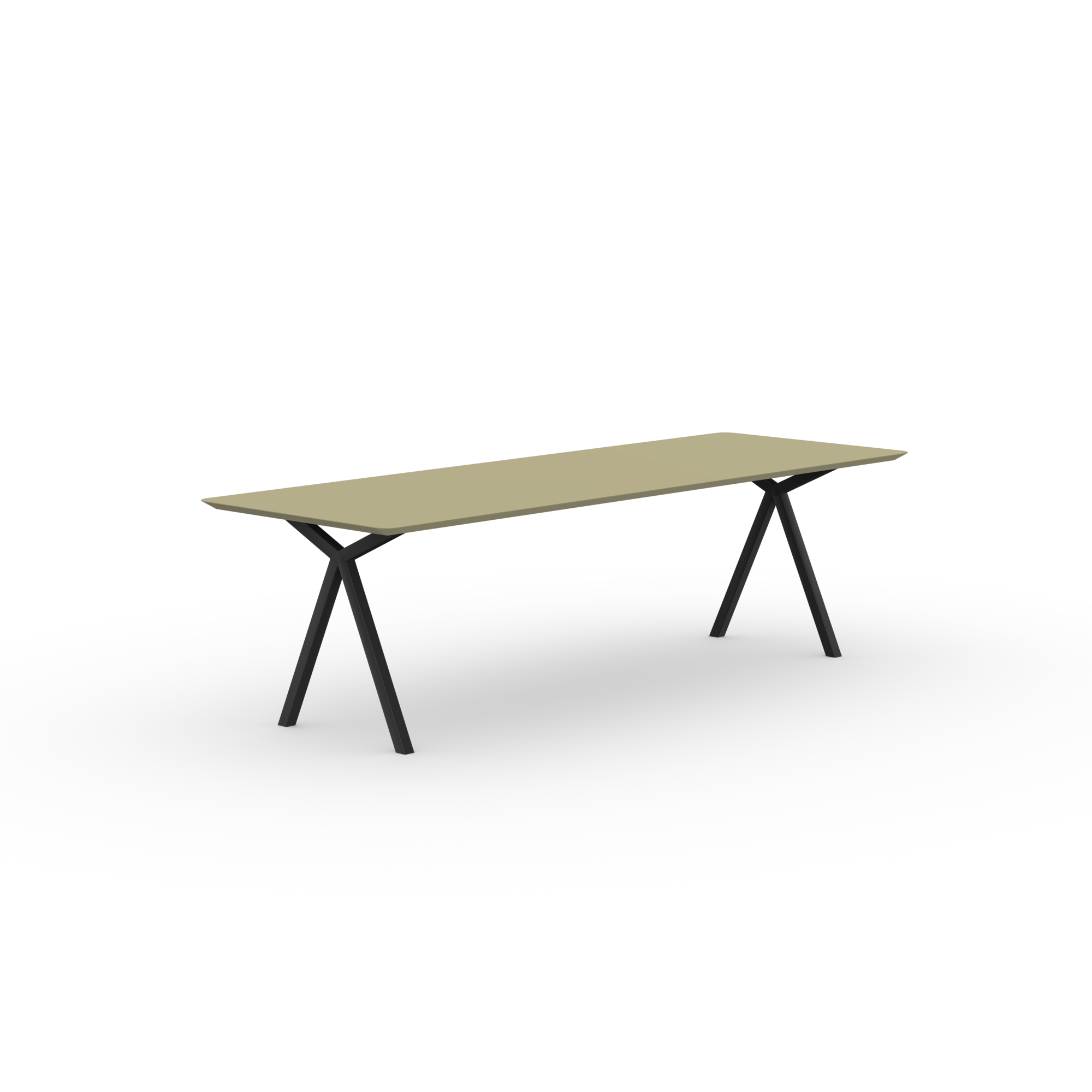 Rectangular Design dining table | Slim X-type Steel black powdercoating | HPL Unilin Lichen green | Studio HENK | 